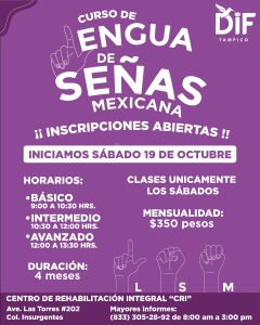 Anuncia DIF Tampico Próximo Curso de Lengua de Señas Mexicana
